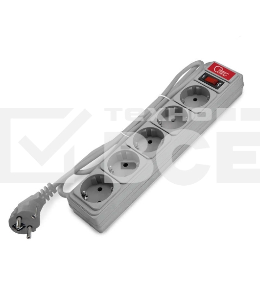 Удлинитель с сетевым фильтром 5х1.5 м 10А ПВС 3х0.75 серый, Союз 1328