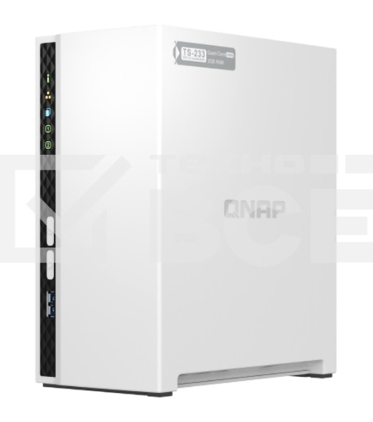 Сетевое хранилище SMB QNAP TS-233 NAS 2 HDD trays. ARM 4-core Cortex-A55 2.0GHz, ram 2 GB (max), 1x1GbE, 2xUSB 2.0 port,1xUSB 3.2 Gen 1
