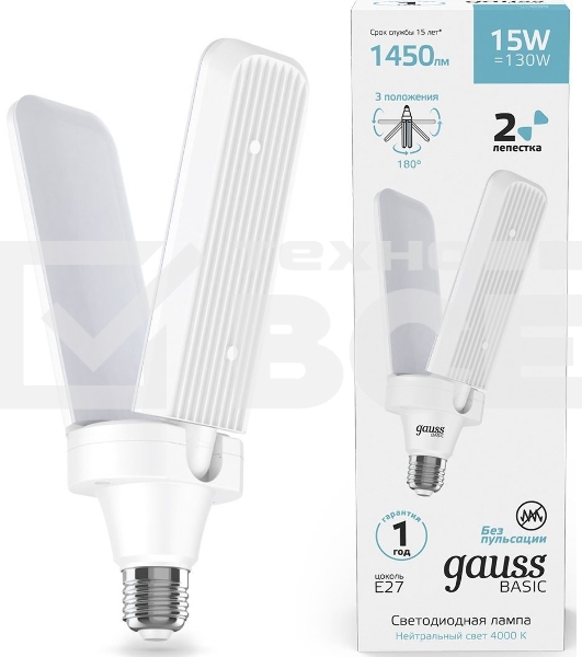 Лампа светодиодная Gauss Basic 11732212 15Вт цок.:E27 клевер 220B 4000K св.свеч.бел.нейт. (упак.:1шт)