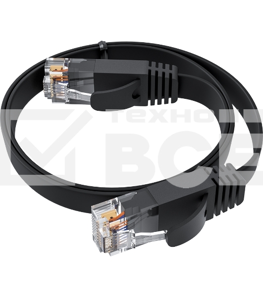 Патч-корд GCR  PROF плоский прямой 2.0m, UTP медь кат.6, черный, 30 AWG, ethernet high speed 10 Гбит/с, RJ45, T568B, GCR-52861