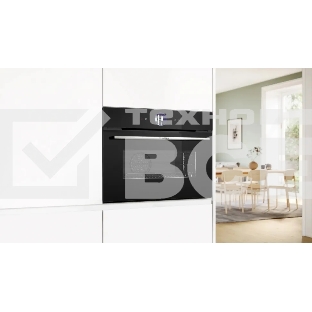 Компактный духовой шкаф-пароварка, черный, 14 режимов + комбинированные режимы, функция приготовление на пару 100%, 4-слойное остекление, 3 цветных текстовых TFT-дисплея 2,5' с сенсорным управлением, ControlRing, функции HomeConnect: удаленная диагностика, контроль и мониторинг, LED-освещение, меню Assist, PerfectBake, термощуп PerfectRoast, самоочистка EcoClean