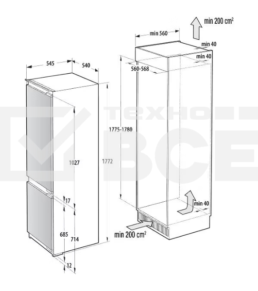 Встраиваемый холодильник Gorenje NRKI517E82WF, полезный объем 244 л, электронное управление, цифровой дисплей, автоматическое размораживание No Frost, быстрое замораживание, интенсивное охлаждение, зона свежести с контролем влажности, инверторный компрессор, энергоэффективность А+