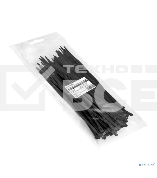 Стяжка (хомут) нейлоновая ExeGate EX293132RUS CV66-300x7.5B (нейлон 6.6, 300x7.5 мм, неоткрывающаяся, halogen free, -40°C - +85°C, черная, 100 шт)