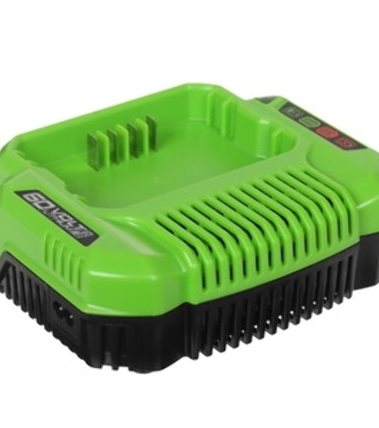 Зарядное устройство GreenWorks 60V (2932007)'Зарядное устройство Greenworks (модель) - используется для заряда аккумуляторных батарей Гринворкс 60 вольт на 2 А/ч,4 А/ч и 6 А/ч.Время зарядки данных аккумуляторов составляет: 2 А/ч = 60 минут; 4 А/ч = 120 минут.Зарядка оснащается системой автоматического отключения при достижении максимального заряда батареи для сохранения рабочих характеристик Li-Ion, а также специальным чипом, который защищает батарею от перегрева. Эти современные системы интеллектуального заряда обеспечивают сохранность дорогостоящего лития от преждевременной потери своих свойств и обеспечивают максимально возможный срок службы батареи. Для устойчивости зарядка имеет прорезиненные ножки. Для крепления на стену есть специальная проушина. На корпусе зарядки присутствую индикаторы заряда. Питание зарядного устройства осуществляется от сети 230 вольт переменного тока 50-60 Гц, 1,9 Ампер.Преимущества модели: Совместимость с аккумуляторами Greenworks 60V; Чип для защиты от перегрева