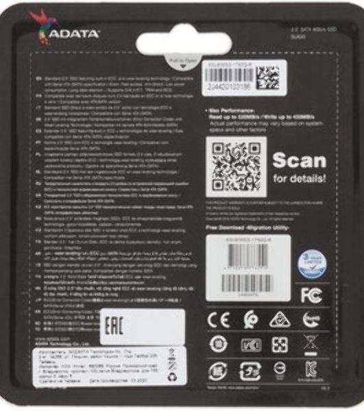 Накопитель SSD ADATA Ultimate SU630, 1920Gb, 2.5', SATA III, R/W 520/450