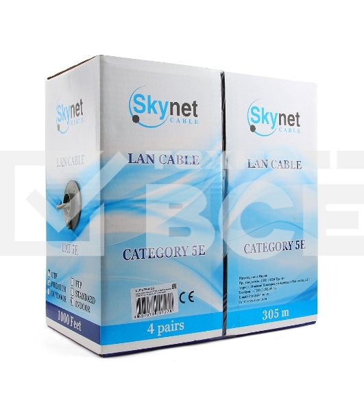 Кабель SkyNet Premium UTPнг-LSZH 4x2x0,51, низкое дымовыделение, нулевое содержание галогенов, медный, FLUKE TEST, кат.5e, однож., 305 м, box, оранжевый