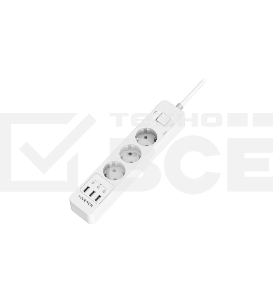 Удлинитель с USB зарядкой Harper UCH-330 White