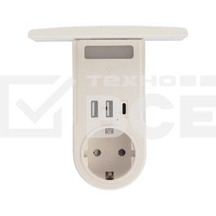Адаптер USB (2хUSB-A + USB-С) + розетка 220-250В с подсветкой и подставкой для телефона Rexant