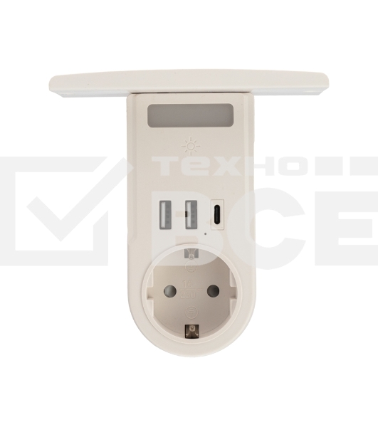 Адаптер USB (2хUSB-A + USB-С) + розетка 220-250В с подсветкой и подставкой для телефона Rexant