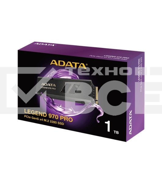 Накопитель SSD ADATA Legend 970 Pro, 1000 Гб, M.2 2280, PCIe 5.0 x4, NVMe 2.0, 3D TLC, R/W 13000/5800 МБ/сек, радиатор с вентилятором