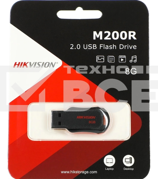 Флеш диск Hikvision 8Gb HS-USB-M200R/8G USB2.0 черный