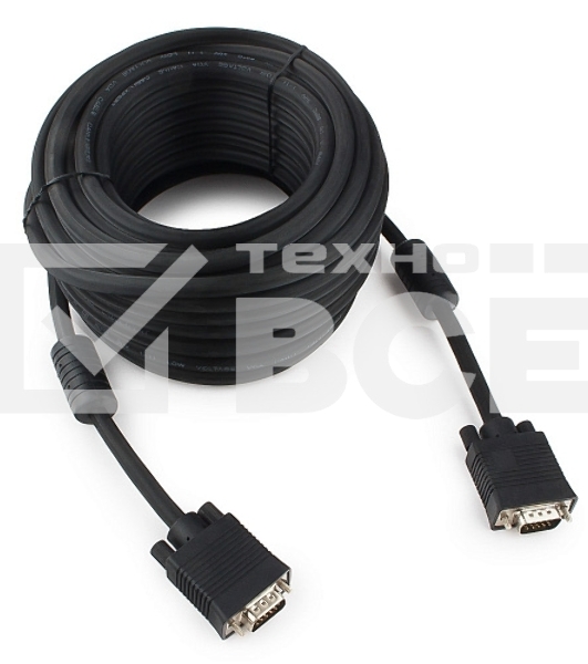 Кабель VGA Premium Cablexpert CC-PPVGA-15M-B, 15M/15M, 15м, черный, тройной экран, феррит.кольца, пакет