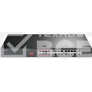 Коммутатор 24-port 10/100Mbps Unmanaged PoE+ Switch with 2 combo RJ-45/SFP uplink ports, metal case, rack mount, 24 802.3af/at compliant PoE+ ports, 2 gigabit combo RJ-45/SFP uplink ports, DIP switches for Extend mode, Isolation mode and Priority mode, up