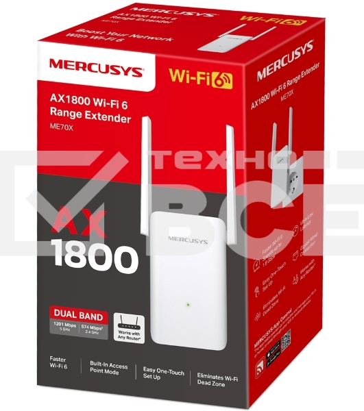 Повторитель беспроводного сигнала Mercusys ME70X AX1800 10/100/1000 белый (упак.:1шт)