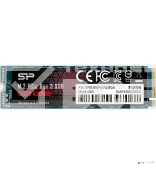 Накопитель SSD 512GB Silicon Power A80, M.2 2280, PCI-E 3x4, [R/W - 3200/2300 MB/s]