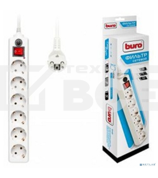 Сетевой фильтр Buro 600SH-5-W 5м (6 розеток) белый (коробка)