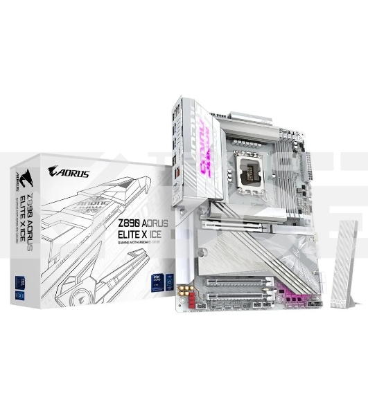 Материнская плата Gigabyte Z890 AORUS ELITE X ICE, LGA 1851, Intel Z890, 4xDDR5, 4xSATA, 5xM.2, 1xPCIe 5.0 x16, 1xPCIe 4.0 x4, 1xPCIe 4.0 x1, 1x 2.5Gb LAN, 4xUSB-A 3.2 Gen 1, 2xUSB-A 3.2 Gen 2, 4xUSB-A 2.0, 1xUSB-C (Thunderbolt 4), 2x3.5 мм, 7.1, ATX