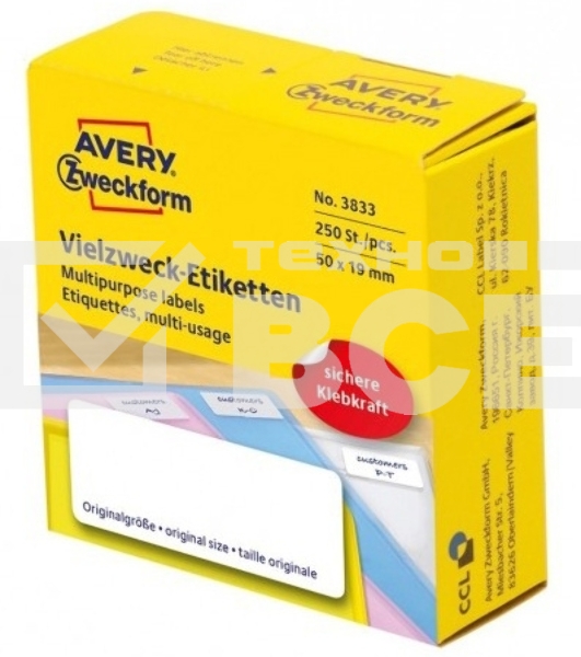 Этикетки самоклеящиеся Avery Zweckform 3833 50x19 мм, 250 шт, универсальная, 70 г/м2, белый (упак.:1рул)