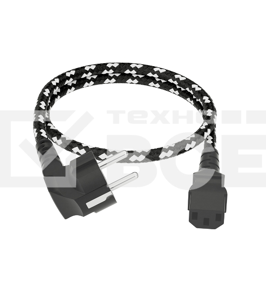 Кабель питания GCR 2.0m, евровилка угловая Schuko - С13, текстиль, черно-белый, 3x0,75мм