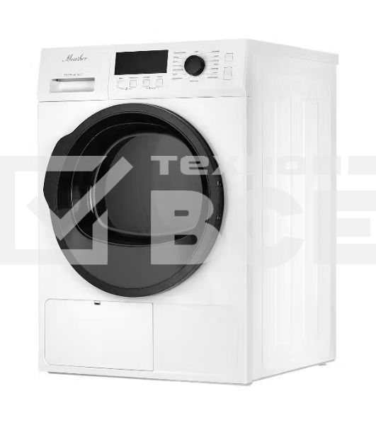 Сушильная машина MONSHER MDM 631 Blanc, High-Tech, загрузка 8 кг, 16 программ, тепловой насос, подсветка барабана, отсрочка старта, электронное управление, блокировка от детей, энергоэффективность А++, цвет белый