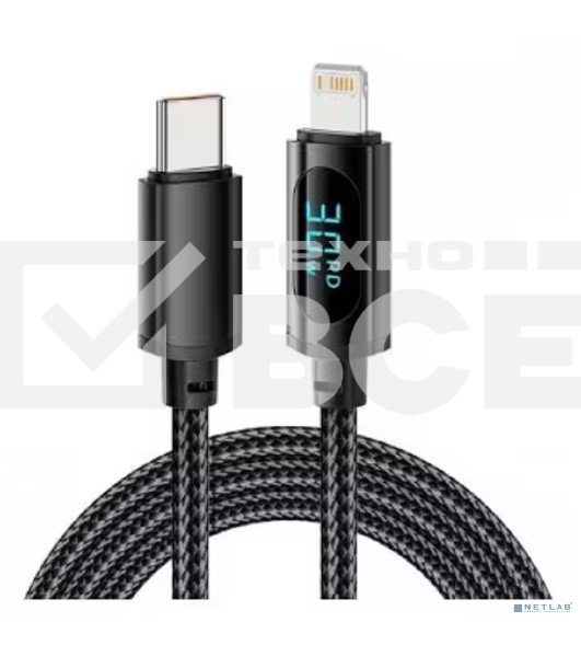 Кабель Rexant Type-C – Lightning для Apple, 3А, 1м, в черной нейлоновой оплетке, с LED-дисплеем