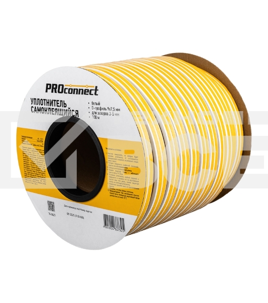 Уплотнитель самоклеящийся, белый, D-профиль 9х7,5мм, для зазоров 3-5мм, бухта 100м PROconnect