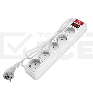 Удлинитель с сетевым фильтром 5х1.8 10А ПВС 3х0.75 белый, Союз 1340