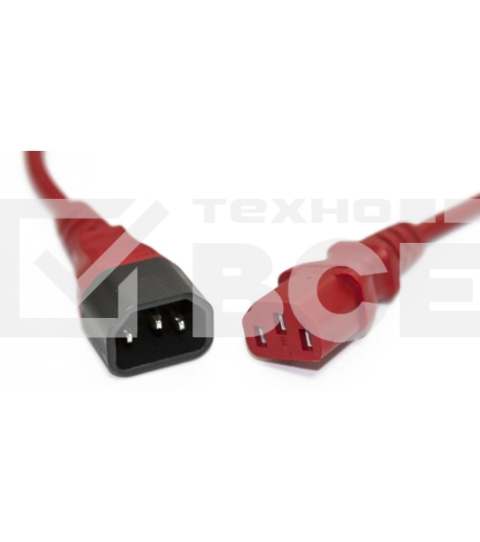 Шнур для блока питания Hyperline PWC-IEC13-IEC14, IEC 320 C13, вилка C14, 3 м, 10А, провода 3 х 1,0 кв. мм, красный