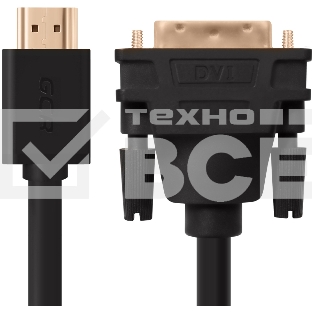 Кабель Greenconnect HDMI-DVI 7.5m черный, OD7.3mm,28/28 AWG, позолоченные контакты, 19pin AM / 24+1M AM double link,тройной экран(GCR-HD2DVI1-7.5m)