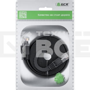 Патч-корд GCR  PROF плоский прямой 2.0m, UTP медь кат.6, черный, 30 AWG, ethernet high speed 10 Гбит/с, RJ45, T568B, GCR-52861