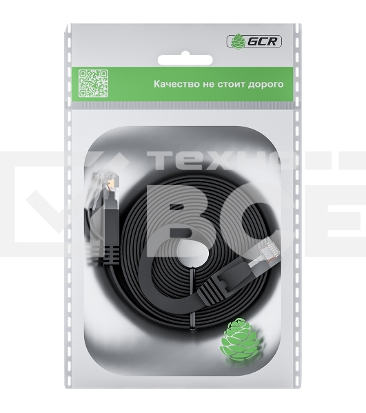 Патч-корд GCR  PROF плоский прямой 2.0m, UTP медь кат.6, черный, 30 AWG, ethernet high speed 10 Гбит/с, RJ45, T568B, GCR-52861