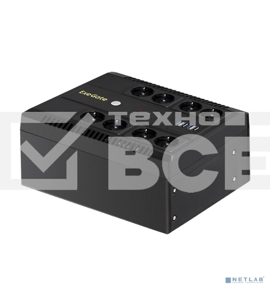 ИБП ExeGate NEO NNB-600.LED.AVR.8SH.CH <600VA/360W, LED, AVR, 8*Schuko, 4*USB-порта для зарядки, Black>