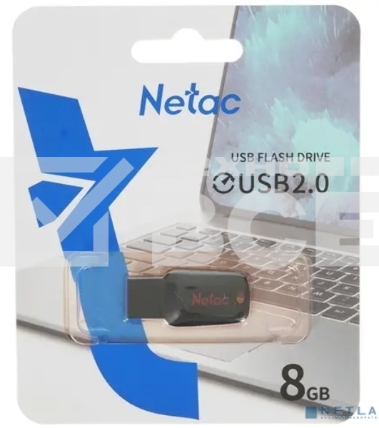 Флеш диск Netac U197 8Gb <NT03U197N-008G-20BK>, USB2.0, пластиковая, черная