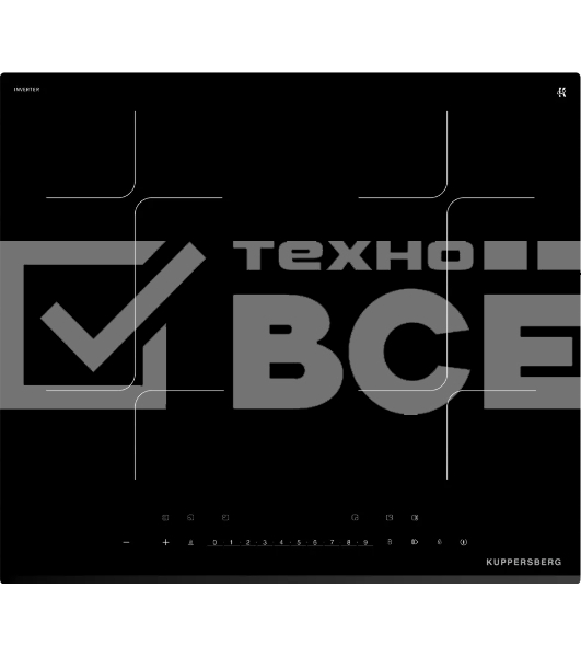 Варочная поверхность Kuppersberg/Варочная поверхность Kuppersberg, индукция, High-Tech, 9 уровней мощности, inverter, таймер, пауза, Booster, автоматическое отключение, Flexi-zone, слайдерное управление, поддержание тепла, черный