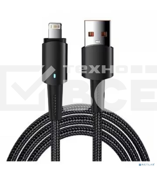 Кабель Rexant USB-A - Lightning для Apple, 2,4А, 1м, в черной нейлоновой оплетке, со световой индикацией