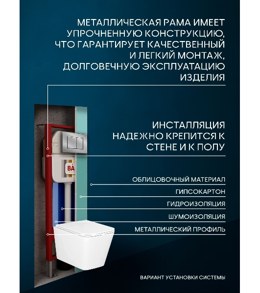 Комплект BAU 6 в 1: рамная инсталляция BAU NEO 45, унитаз подвесной торнадо Bau Stil Hurricane-2, сиденье дюропласт микролифт, клавиша BAU Stil антивандальная, нержавеющая сталь сатин