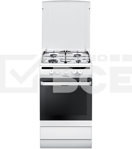 Плита газовая Hansa FCGW51003 белый, конфорок 4 шт, духовка 56 л, 50 см x 85 см x 60 см