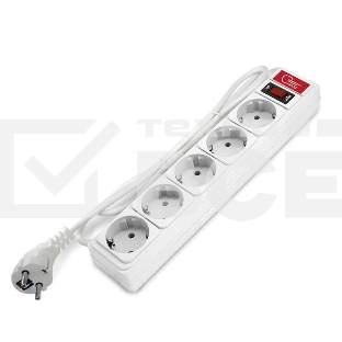Удлинитель с сетевым фильтром 5х1.5 м 10А ПВС 3х0.75 белый, Союз 1324