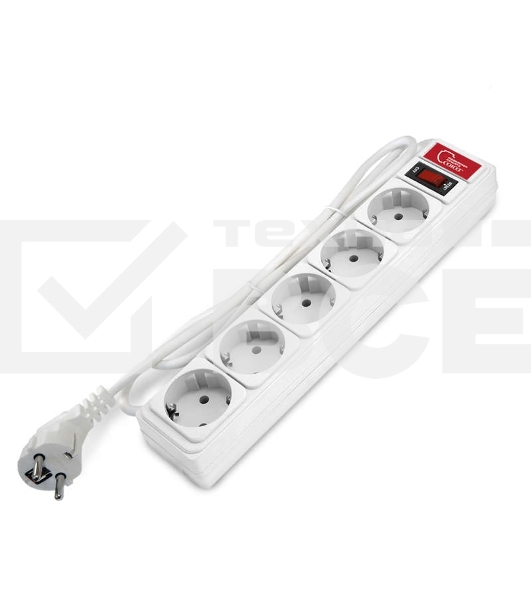 Удлинитель с сетевым фильтром 5х1.5 м 10А ПВС 3х0.75 белый, Союз 1324