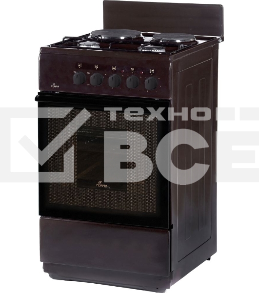 Плита комбинированная Flama RK 2201 B коричневый, конфорок 4 шт, духовка 50 л, 50 см x 85 см x 60 см