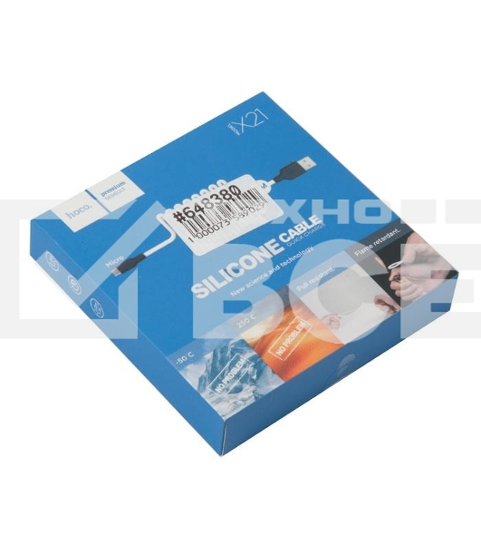 Кабель USB 2.0 hoco X21, силиконовая оплетка, AM/microBM, бело-черный, 1м