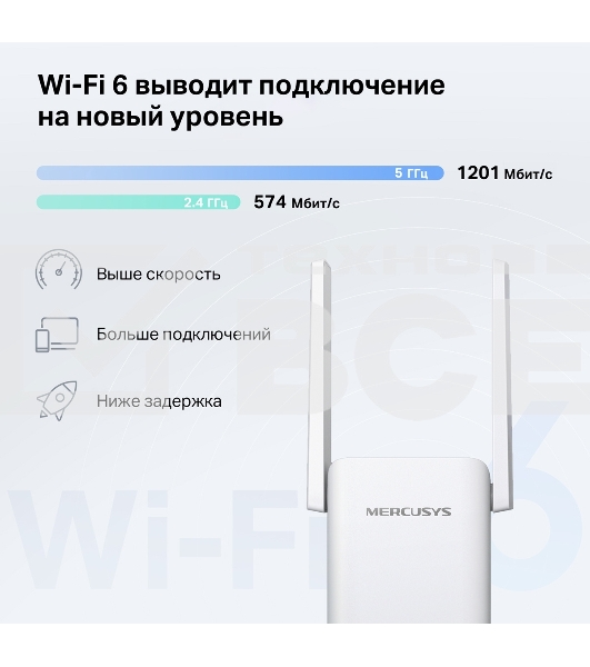 Повторитель беспроводного сигнала Mercusys ME70X AX1800 10/100/1000 белый (упак.:1шт)