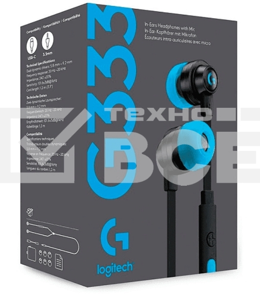 Гарнитура игровая Logitech G333 Black (черный), 3.5мм (арт. 981-000927, M/N: A00135 / A00138)