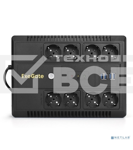 ИБП ExeGate NEO NNB-600.LED.AVR.8SH.CH <600VA/360W, LED, AVR, 8*Schuko, 4*USB-порта для зарядки, Black>
