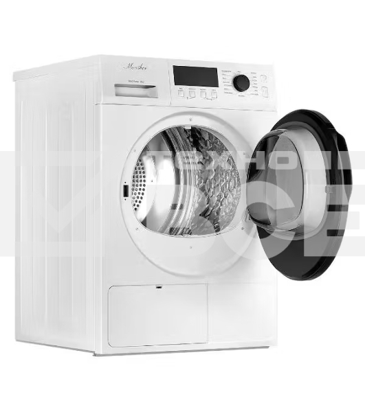 Сушильная машина MONSHER MDM 631 Blanc, High-Tech, загрузка 8 кг, 16 программ, тепловой насос, подсветка барабана, отсрочка старта, электронное управление, блокировка от детей, энергоэффективность А++, цвет белый
