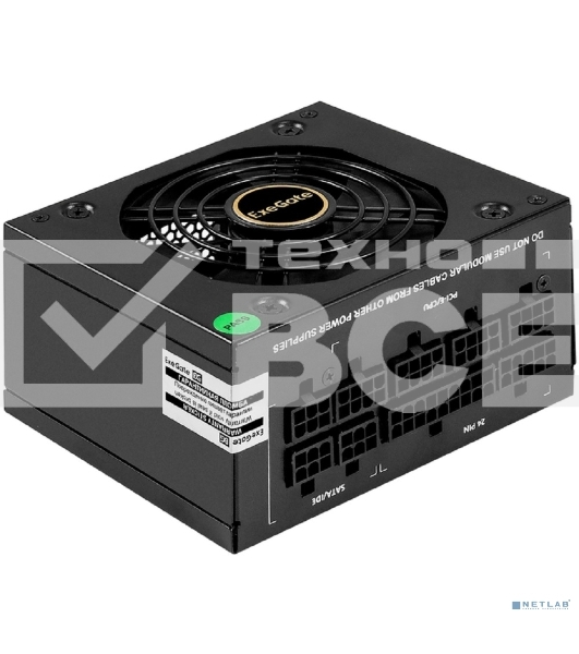 Блок питания 650W ExeGate M650 GOLD (SFX, APFC, КПД 90% (80 PLUS GOLD), 9см fan, 24pin, (4+4)pin, 2xPCI-E, 6xSATA, 3xIDE, 1xFDD, Full Cable Management, black, ATX adapter, Retail box)