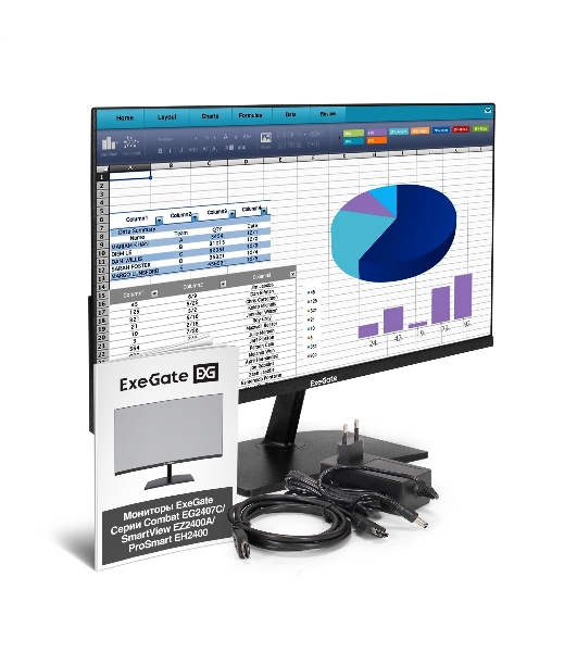 Монитор с аудио выходом 23.8' 100 Гц ExeGate SmartView EZ2400A (IPS LED Grade A+, FHD, 1920x1080@100Hz, 16:9, 250cd/m2, 1500:1, 178°/178°, 5ms, D-Sub, HDMI, DisplayPort, audio-out, FreeSync, Flicker-free, Low Blue Light, HDMI cable 1.5m, VESA, регулировка наклона (tilt), black)