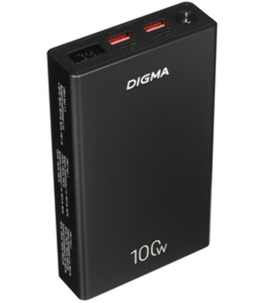 Портативный аккумулятор Digma DGPD100WA 20000mAh QC3.0/PD3.0 100W 5A 2xUSB-A/2xUSB-C черный