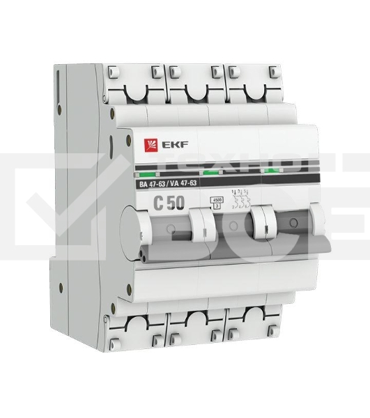 Автоматический выключатель EKF mcb4763-3-50C-pro 3P 50А (C) 4,5kA ВА 47-63 EKF PROxima