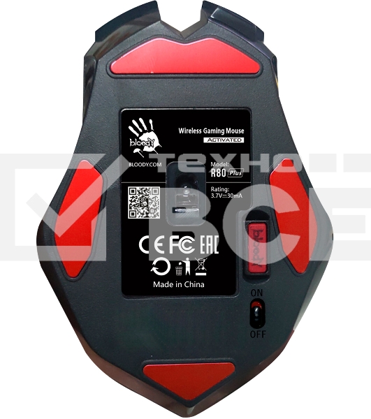 Мышь беспроводная A4Tech Bloody R80 Plus Skull черный, 5000 dpi, радиоканал, USB, кнопки - 8